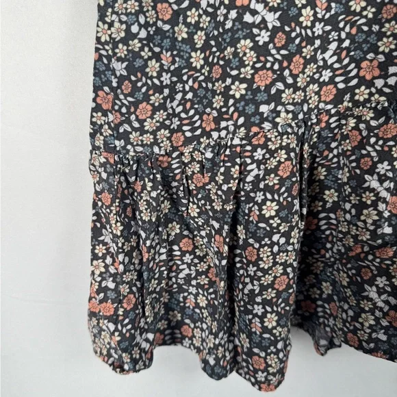 Rails Kiki Mini Dress Black Floral Tie Waist Ruffle Hem Prairie Cottagecore S - Picture 8 of 16